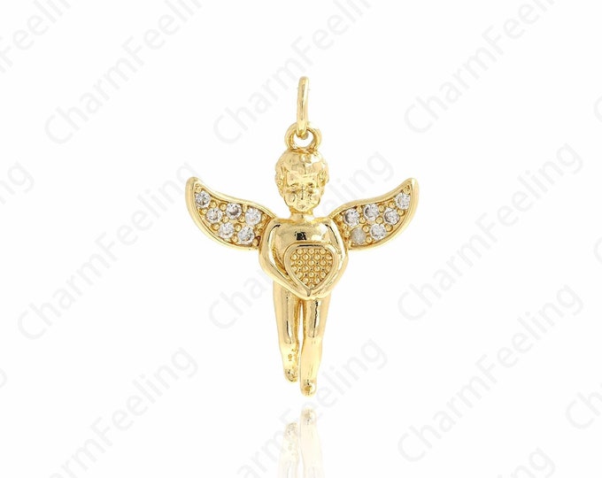 Angel Pendant,18K Gold Filled Angel Necklace, Cupid Charm, Cupid Necklace, DIY Jewelry Supplies, 26x19x3.6mm