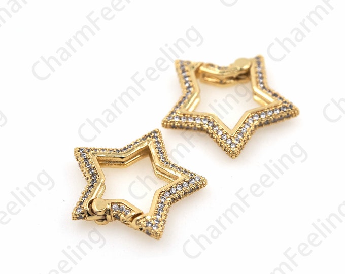 Micro pave Star Clasp, CZ Snap Clasp, Necklace Clasp, Star Clasp Charm, Jewelry Clasp, DIY Jewelry Making Accessories 22.4x23.2x3.7mm 1pcs