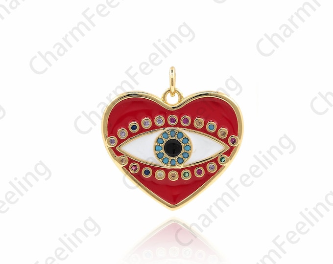Enamel Eye Pendant, Heart Charm, Heart Pendant, Heart Eye Necklace, Turkish Eye Charm, DIY Jewelry Making Accessories 24.5×24×2mm 1pcs