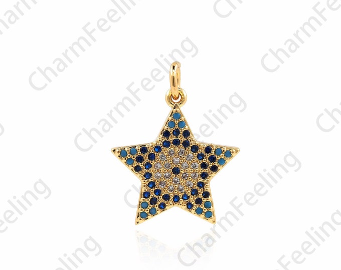 18K Gold Filled Five-Pointed Star Pendant,Five-Pointed Star Necklace,Micropavé CZ Star Charm,Polaris Charm,DIY Jewelry Accessories,21x17x2mm