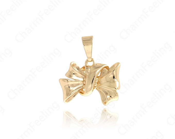 Gold Bow Necklace, Bow Pendant,Dainty Knot Charm, 18K Gold Filled Bow Charm, DIY Jewelry Supplies, 25x22x4mm