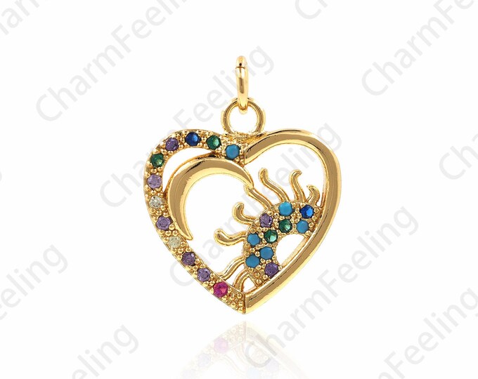 18K Filled Gold Heart Pendant, Heart Charm, Moon Charm, Heart Jewelry, DIY Jewelry Making Accessories 22x16.5x2mm 1pcs