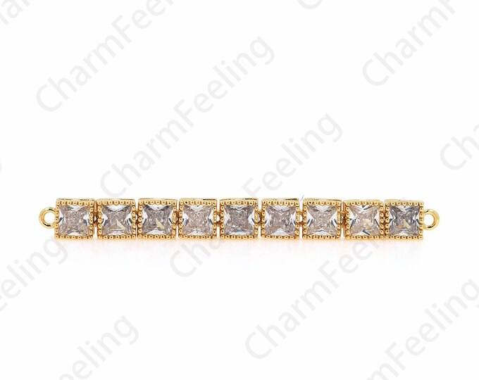18K Gold Filled Ladies Connector, Classic Tennis Bracelet Micropavé CZ Gold Bracelet, DIY Bracelet Necklace Accessories,50x5x3.5mm