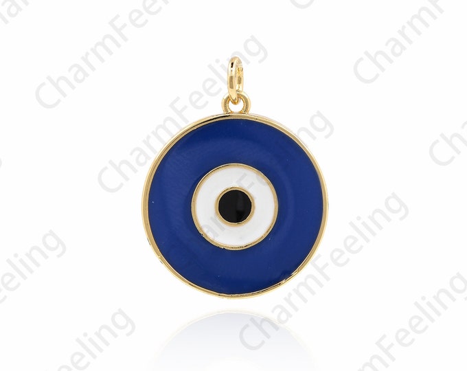 Round Enamel Eye Pendant, Black And White Eye Charm, Enamel Eye Necklace, Coin Medal Eye Charm 25x20x2mm 1pcs