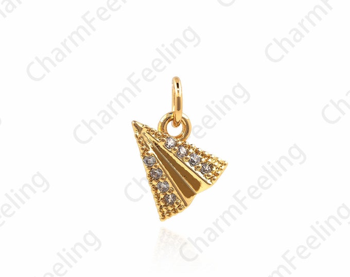 Paper Airplane Pendant,CZ Micro Pave Airplane Necklaces,Gold Transportation Charms 11x8.3×2.4mm 1pcs