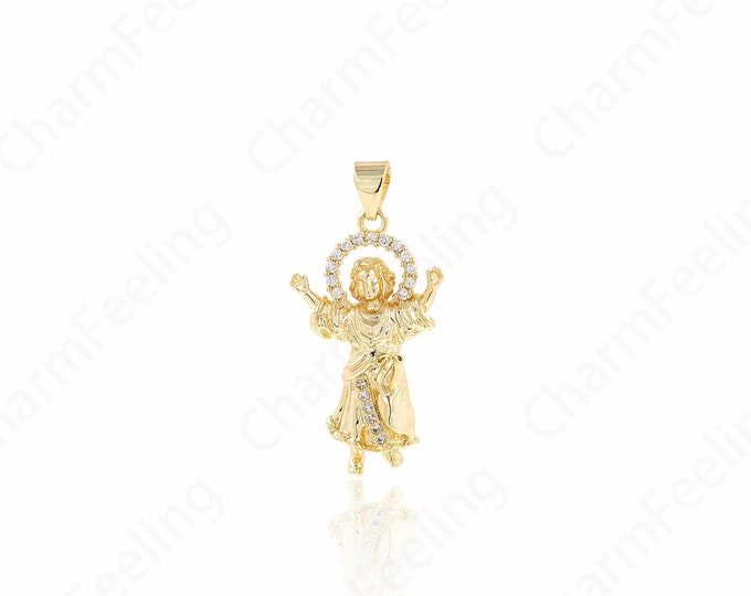 MicroPave CZ Cupid Pendant，Tiny Gold Cupid，18K Gold Filled Angel pendant，Pendant for Jewelry Making 36x15.5x3.5mm