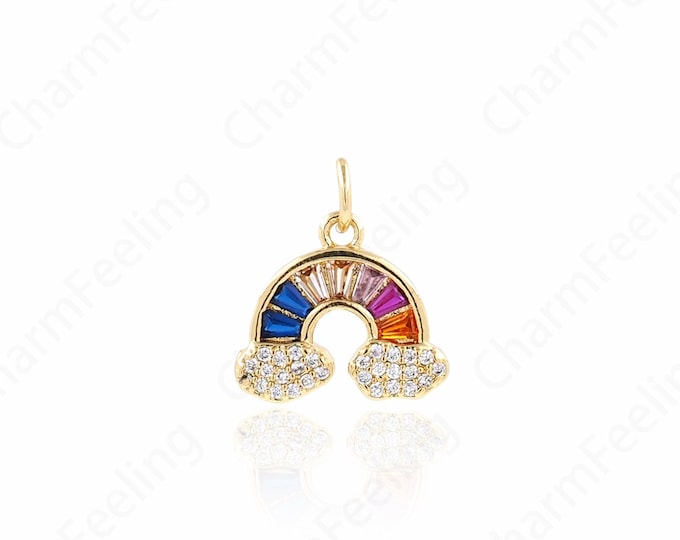 Micropavé CZ Rainbow Necklace,18K Gold Filled Rainbow Charm,Rainbow Pendant,Colorful Necklace,DIY Jewelry Making Supplies,16.2x14.6x6.2mm