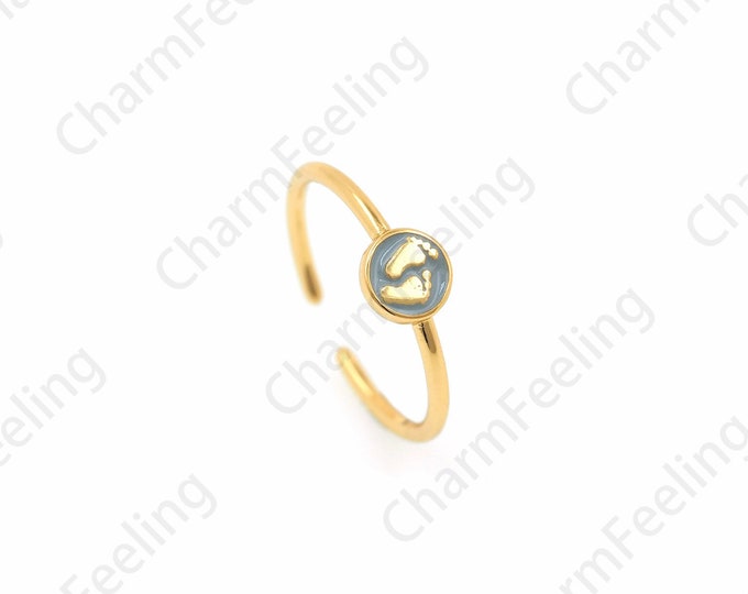 18K Gold Filled Enamel Thin Ring, Baby Foot Ring, Adjustable Ring, Signet Ring, Gold Open Ring