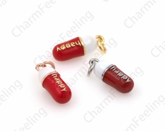 Mini wisiorek pigułka z emalii, szczęśliwy naszyjnik pigułka, emaliowana pigułka, zawieszka pigułka, akcesoria do tworzenia biżuterii DIY 20x6x6mm 1 szt.