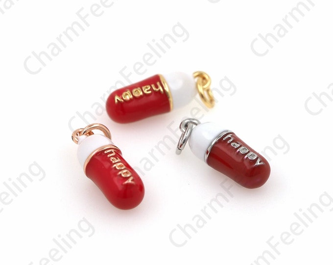 Enamel Mini Pill Pendant, Happy Pill Necklace, Enamel Pill, Pill Charm, DIY Jewelry Making Accessories 20x6x6mm 1pcs