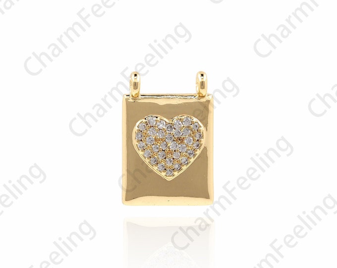 Heart Pendant, Rectangular Charm, Love Charm, Gift For Her,DIY Jewelry Making Accessories 16.4x11x2.6mm 1pcs