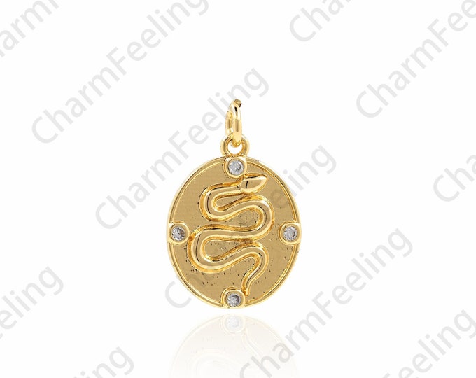Micropavé CZ Gold Snake Pendant, 18K Gold Filled Snake Pendant, Snake Necklace, Gold Snake Necklace, Snake Pendant, 20x13x1.8mm