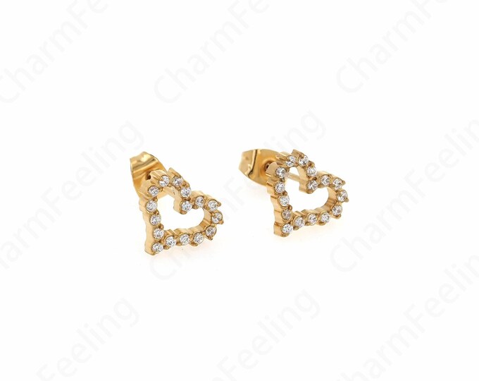 18K Gold Filled Love Earrings, Heart-Shaped Earrings,Love Charm, Micropaved CZ Love Earrings,A Gift For Her,9.8x11.5x2.5mm