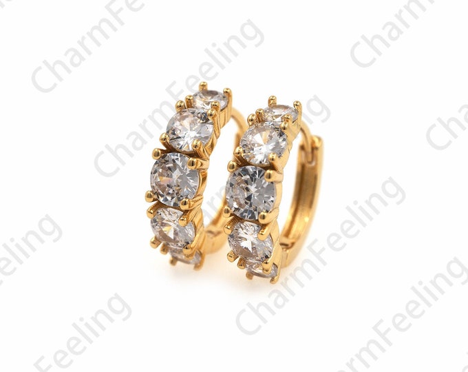 Micropavé CZ Imitation Diamond Earrings, 18K Pure Gold Filled Fashion Earrings, Suitable For Anniversary Gifts, DIY Accessories 16x17.5x5mm