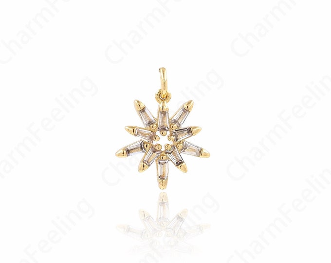 Star Charm, 18K Gold Filled Star Necklace, Micropavé CZ Polaris Charm, Starburst Charm, DIY Jewelry Accessories, 17.3x13.6x2.3mm
