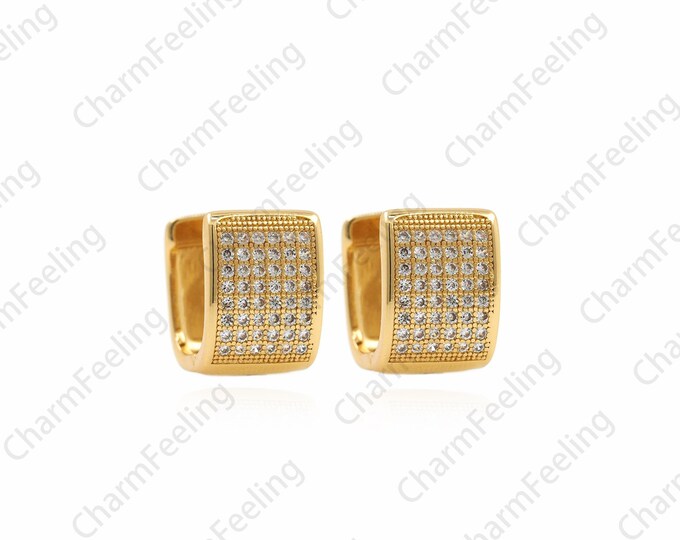 1 Pair, 18K Gold Filled Square Earrings, Micropave CZ Geometric Earrings, Simple Earrings, CZ Earrings, Wide Earrings, 14x10x13mm