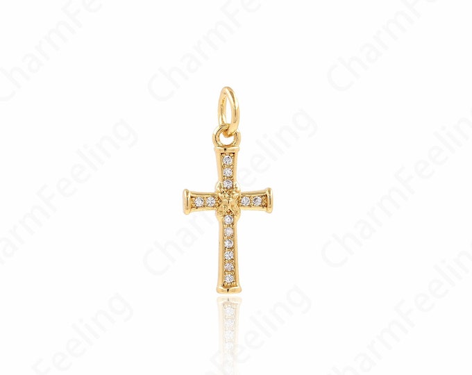 Micropavé CZ Cross Necklace,Christian Charm,Cross Charm,18K Gold Filled Cross Pendant,DIY Jewelry Accessories,20x9.3x2.5mm