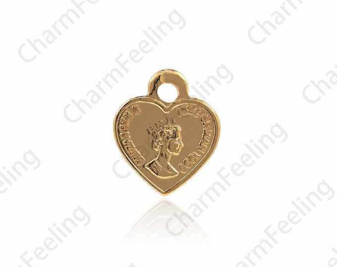 Human Face Embossed Heart-Shaped Pendant,Heart-Shaped Charm, 18K Gold Filled Coin Necklace,Lucky Medal,DIY Jewelry Accessories 14.4x12x1.1mm