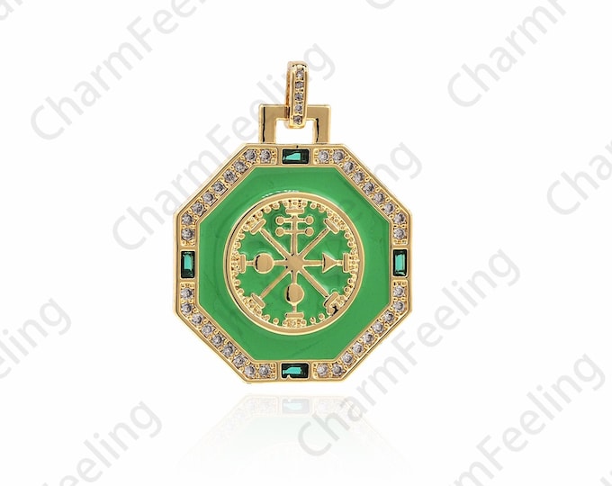 18K Gold Filled Enamel Good Luck Tarot Pendant, Micropavé CZ Tarot Necklace, Enamel Good Luck Charm,Tarot Charm, Good Luck Tarot, 34x25x3 mm