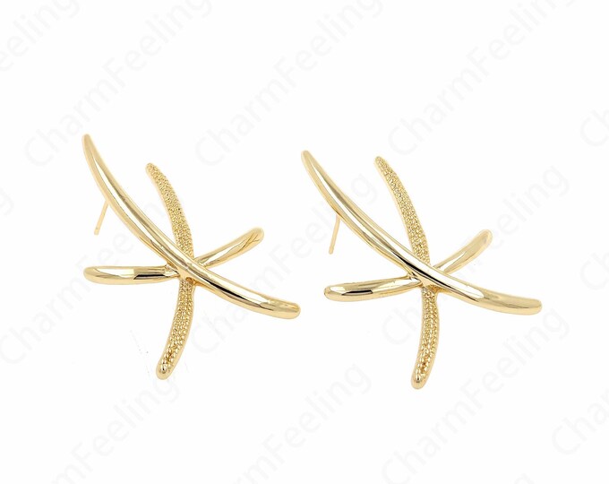 18K Gold Filled Bone Clip Earrings,Round Earrings,Flower Charm,Micropavé CZ Snowflake Earrings,DIY Jewelry Supplies,47x34x5mm