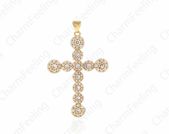 Religious Jewelry, 18K Filled Gold Cross Pendant, Cross Charm, DIY Jewelry Making Accessories 30x47.5x2.5mm