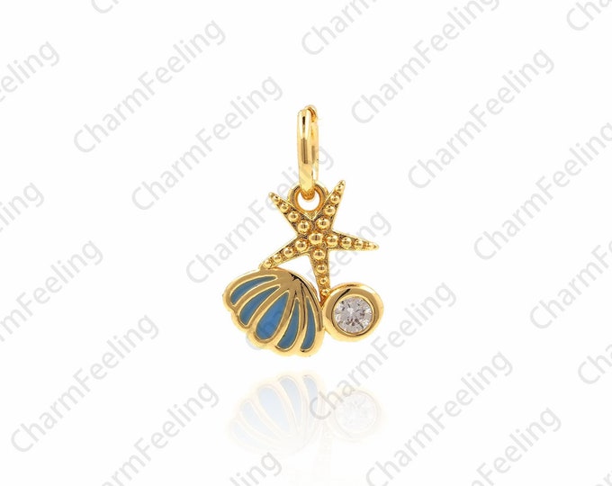 Sea Shell Star Charm Pendant，starfish necklace，Marine life jewelry, necklace pendant 12.6x8.4x1.6mm 1pcs