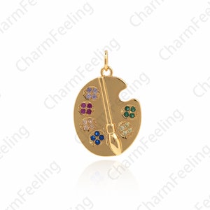 18K Gold Filled Micro-Pave Palette Pendant, Artist Charm, Painter Pendant, Palette Charm 25x16x3mm 1pcs