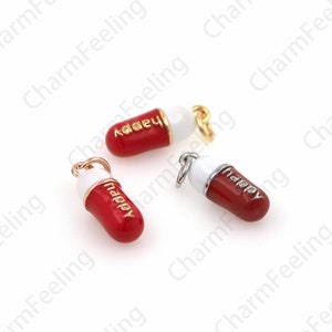 Enamel Mini Pill Pendant, Happy Pill Necklace, Enamel Pill, Pill Charm, DIY Jewelry Making Accessories 20x6x6mm 1pcs