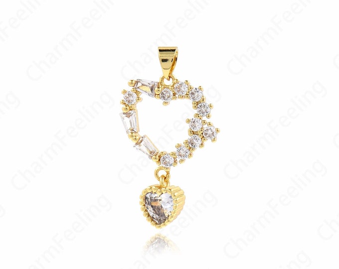 Micropavé CZ Love Necklace,18K Gold Filled Love Charm, Heart Pendant, Heart Charm, DIY Jewelry Accessories, 33.5x18.5x3mm
