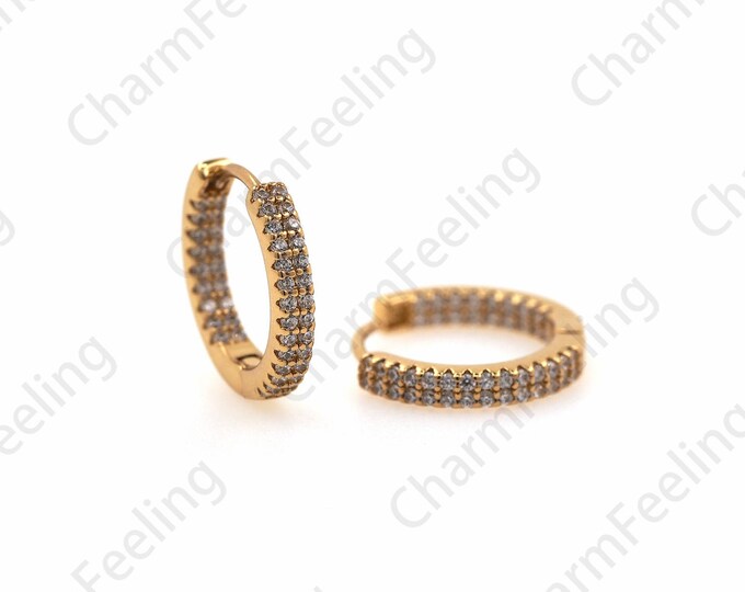18K Gold Filled Round Earrings,Round Pendants,Hollow Earrings,Micropave CZ Gold Earrings,Earring Charm,DIY Jewelry Accessories 15x16mm1 Pair