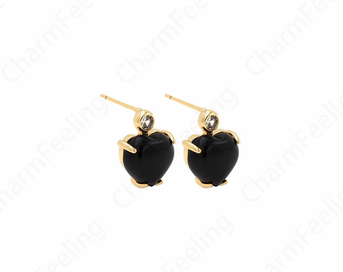 1 Pair,Micropaved CZ Wedding Earrings, 18K Gold Filled Heart-Shaped Earrings, Simple Heart-Shaped Earrings, A Gift For Her,14.2x10.5x6mm