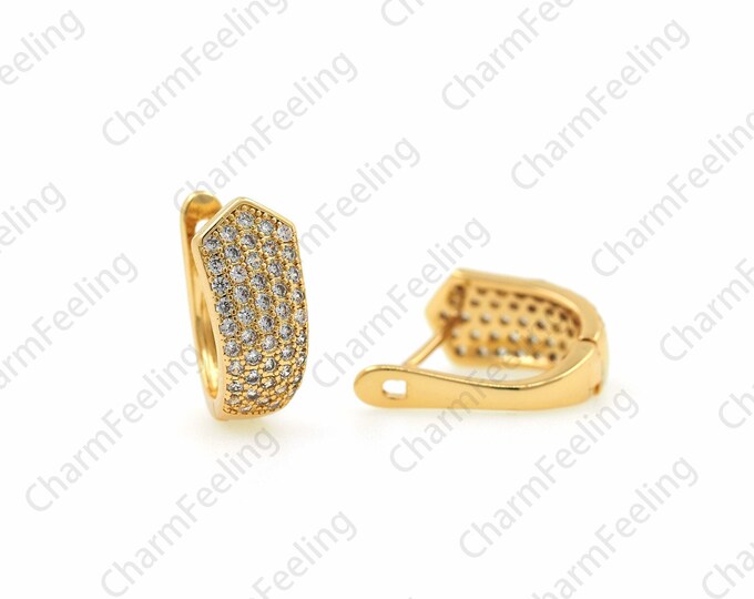 1 Pair, 18K Gold Filled Geometric Earrings, Micropave CZ Bone Clip Fashion Earrings, Pierced Earrings, A Gift For Her, 16x7.5x13mm