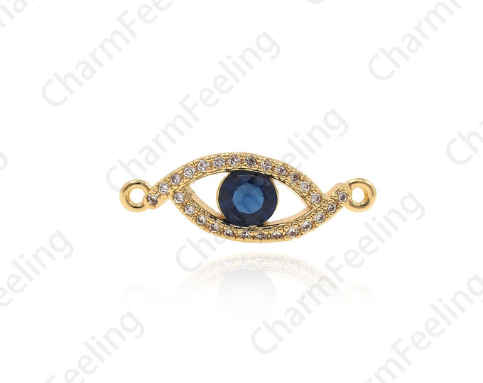 Gold Hollow Eye Connector,Blue Eye Pendant Bracelet Charm For Jewerly Making 20.8x7.3x3.6mm 1pcs