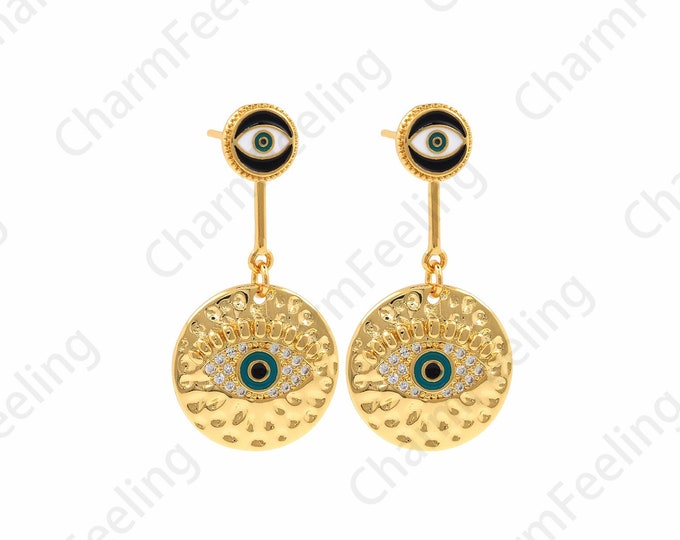 1 Pair,18K Gold Filled Round Earrings, Enamel Greek Eye Earrings, Large Round Earrings, Enamel Eye Earrings, Earring Accessories, 18x8mm