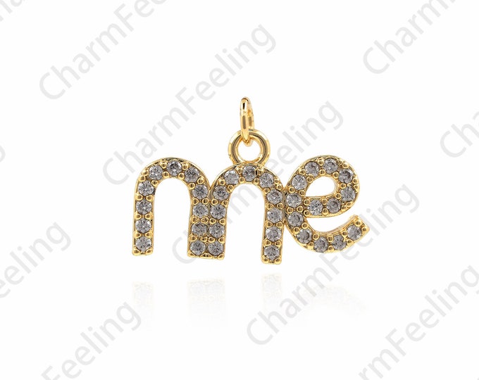 18K Gold Filled Text Necklace,Cubic Zirconia ME Pendant,ME Necklace,Text Charm,DIY Jewelry Making Accessories,13x19x2mm