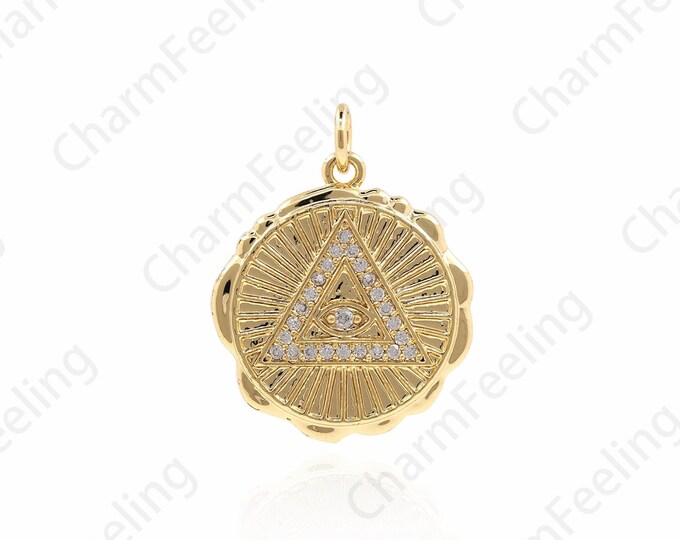 Medallion Pendant,Eye Charm, MicroPave Eye Necklace, DIY Jewelry Making Accessories 24.5x19x2mm 1pcs
