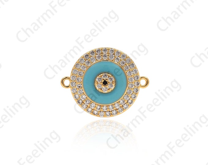 Enamel Brass Eye Linker,  Eye Charm. Micro-Pave  Eye, DIY Jewelry Making Accessories 19x14.8x4mm 1pcs