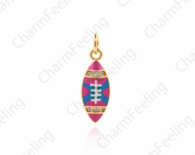 18K Gold Filled Enamel Rugby Pendant, Rugby Necklace, Enamel Charm, Rugby Charm, Sports Pendant, Sports Charm, 21x6.7x3.3mm