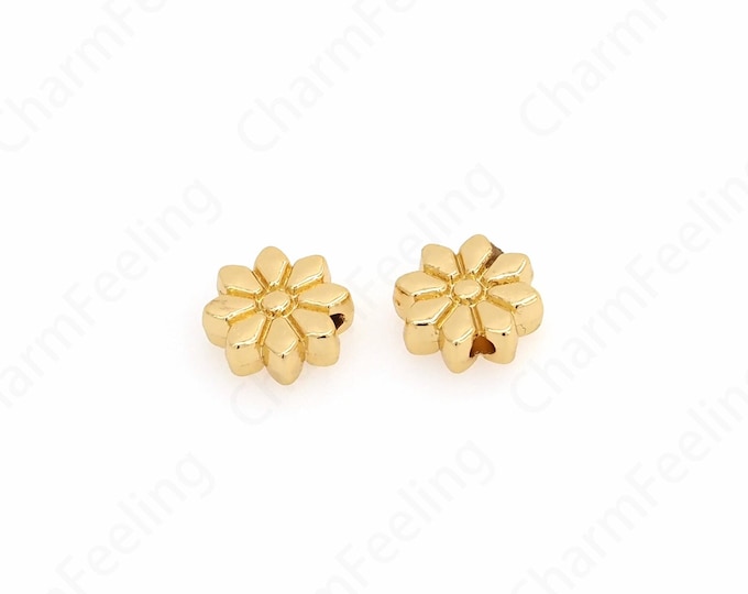 10 pcs Alloy Accessories, Flower Beads, 18K Gold Filled Flower Beads, Necklace Components, Bracelet Components, DIY Jewelry Supplies, 9x3mm