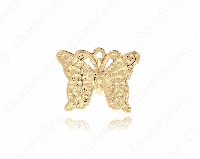18K Gold Filled Butterfly Pendant,Butterfly Charms, Butterfly Necklace for DIY Jewelry Making Supplies 9x11x1.5mm