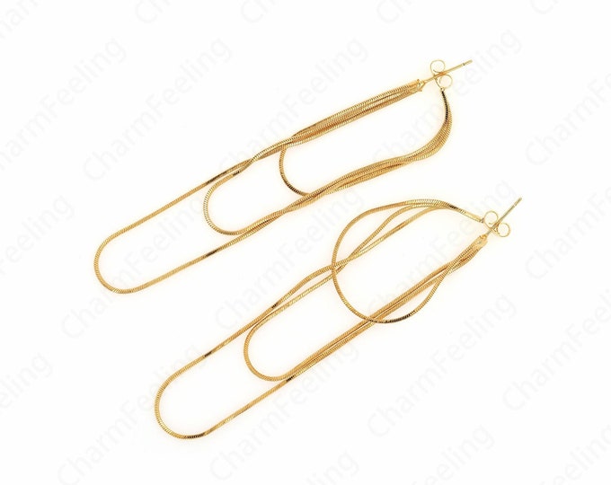 Tassel Earrings,18K Gold Filled Chain Earrings, Bar Earrings,Boho Earrings, Micropavé CZ Fringe Earrings, Drop Earrings,88x13x4mm