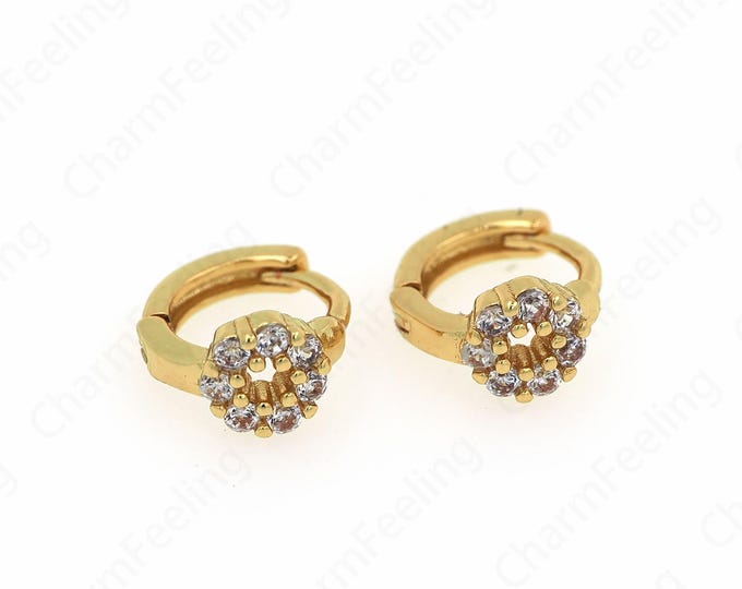 Flower Charm,Micropavé CZ Snowflake Earrings,18K Gold Filled Round Earrings,Bone Clip Earrings,DIY Jewelry Supplies,9.8x8.5x2mm