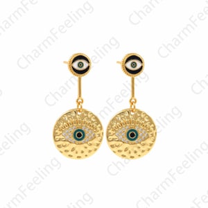 1 Pair,18K Gold Filled Round Earrings, Enamel Greek Eye Earrings, Large Round Earrings, Enamel Eye Earrings, Earring Accessories, 18x8mm