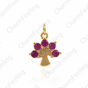 Ciondolo albero della vita, collana albero Micropavé CZ, fascino albero, ciondolo vegetale, fascino albero della vita, pendente albero pieno d&#39;oro 18K, 14.5x11x6mm