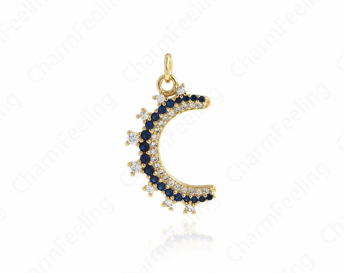 18K Gold Filled Crescent Pendant, Crescent Charm, Micro-pavé CZ Moon Necklace, Moon Pendant, DIY Jewelry Accessories, 27x14.5x2.5mm