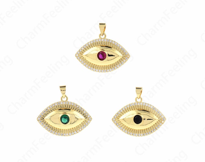 Dainty Eye Pendant, MicroPave CZ Eye Necklace,18K Gold Filled Eye Charm, DIY Jewelry Making Accessories 29.7x20.6x5mm