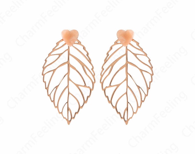 Rose Gold  Leaf Stud Earrings,Leaf Stud Earrings, Leaf Earrings, Micropavé CZ Leaf Botanical Earrings, DIY Jewelry Supplies,54x30x4.3mm