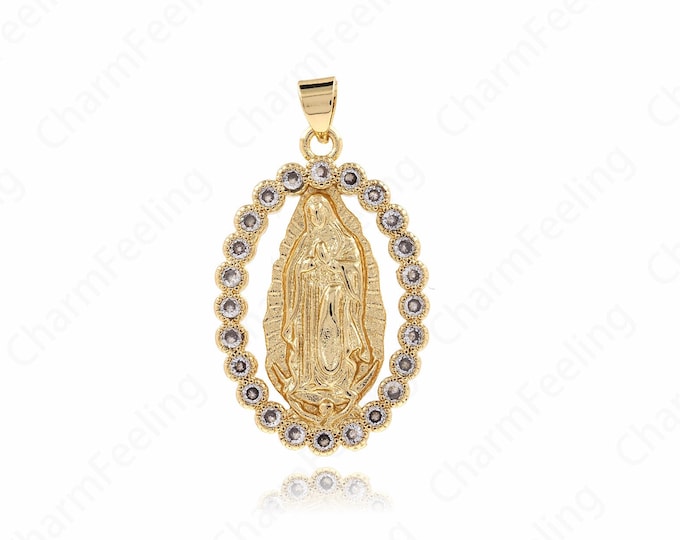 18K Gold Filled Virgin Mary Necklace，Mother Mary Pendant，Religious Jewelry,DIY Jewelry Supplies,35x20.3x2.8mm