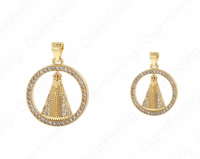 Round Christian Pendant, Coin Charm,18K Gold Filled Christian Charm,Round charm, Christian Necklace, DIY Jewelry Accessories