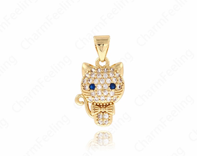 Cat Charm, Micropavé CZ Cat Pendant, 18K Gold Filled Cat Necklace, Cat Pendant, Animal Charm, DIY Jewelry Accessories 16x10.5x3.7mm